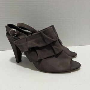 Tibi New York Women's Gray Suede Leather Ruffle High Heel Sandals Size 8.5 B